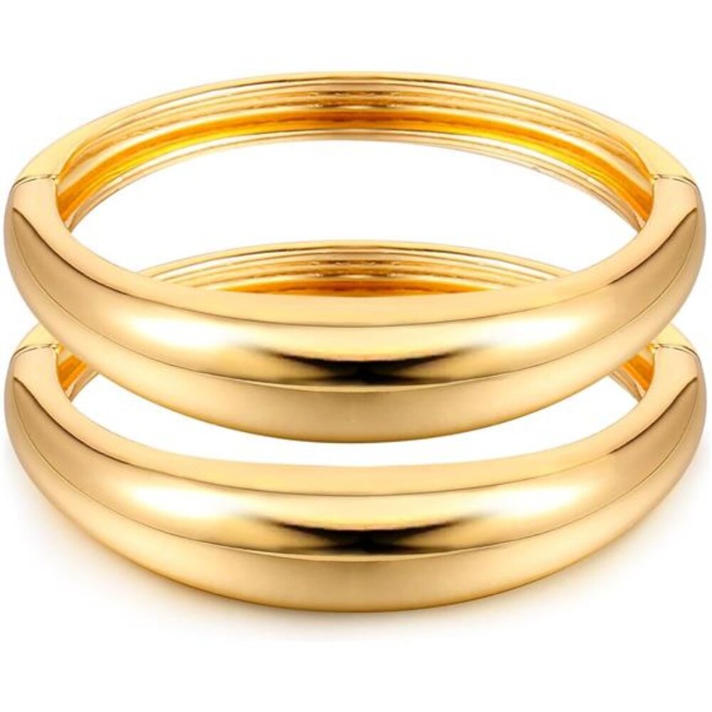 2 Cuffs Gold Cuff Bangle Bracelets Set Chunky Minimalist Hinged Arm Cuff Jewelry